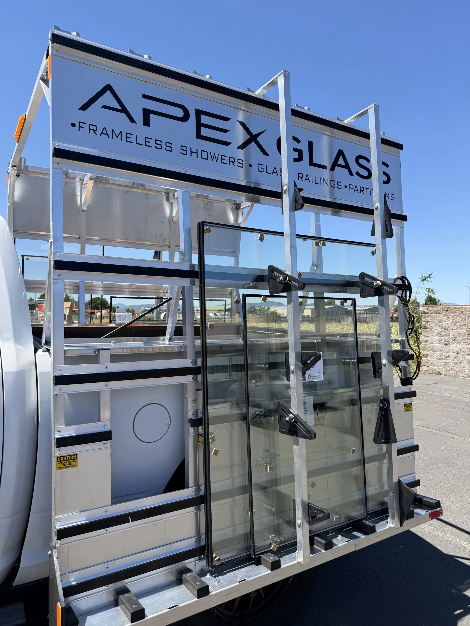 Apex Glass truck rack loaded with glass panels